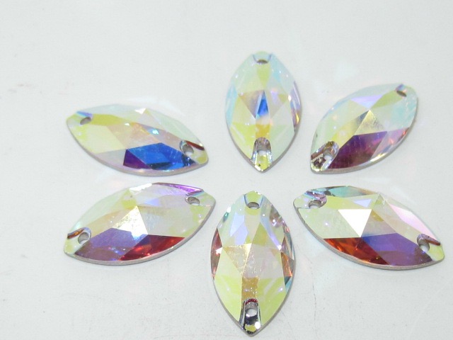 6pcs. MARQUIS 18x9mm CRYSTAL AB SEW ON FLATBACK European Rhinestones